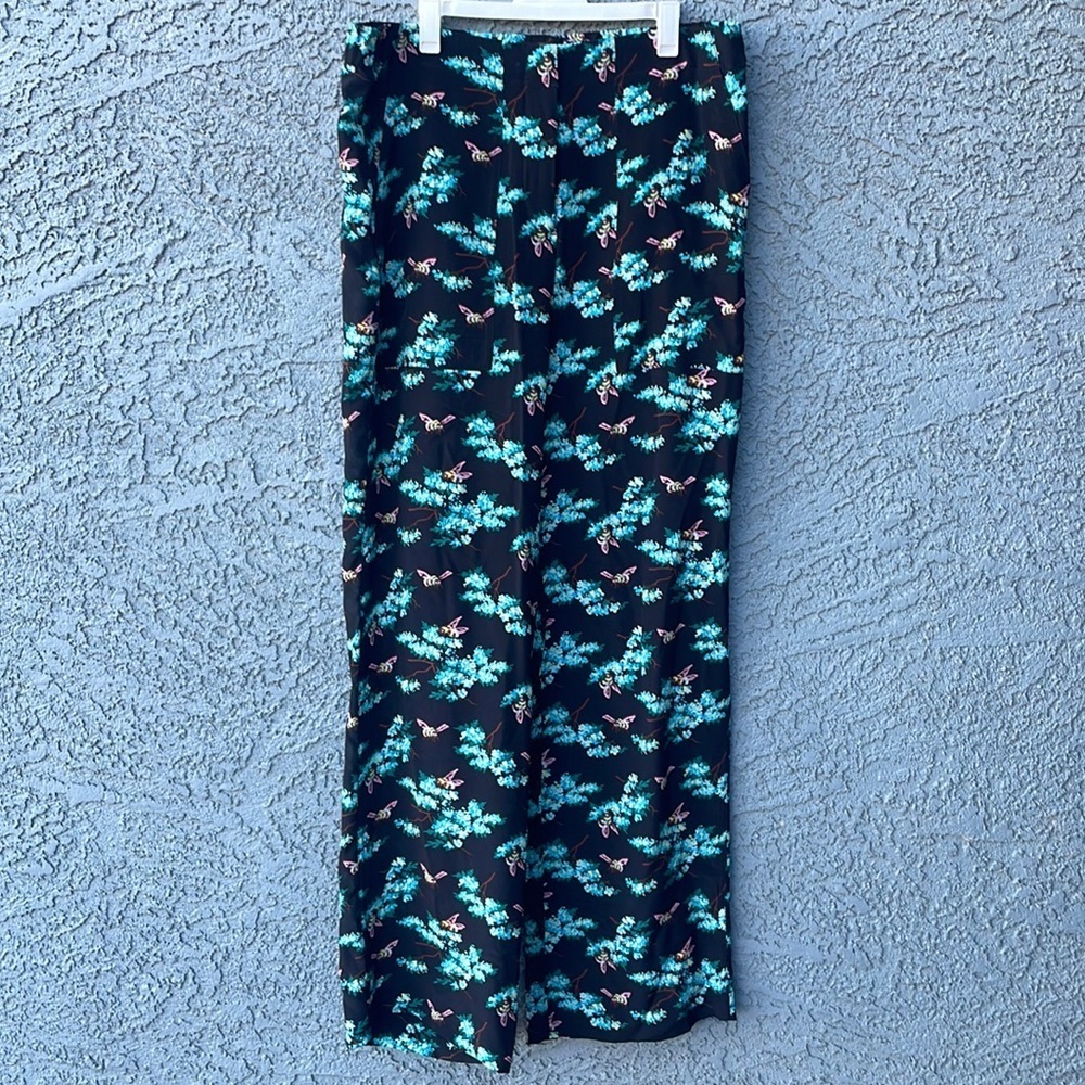J. Crew Black Straight-Leg Floral Print Pants